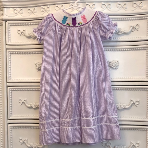 lil cactus Other - 4t Lil Cactus girls smocked bishop dress lavender seersucker Easter bunnies